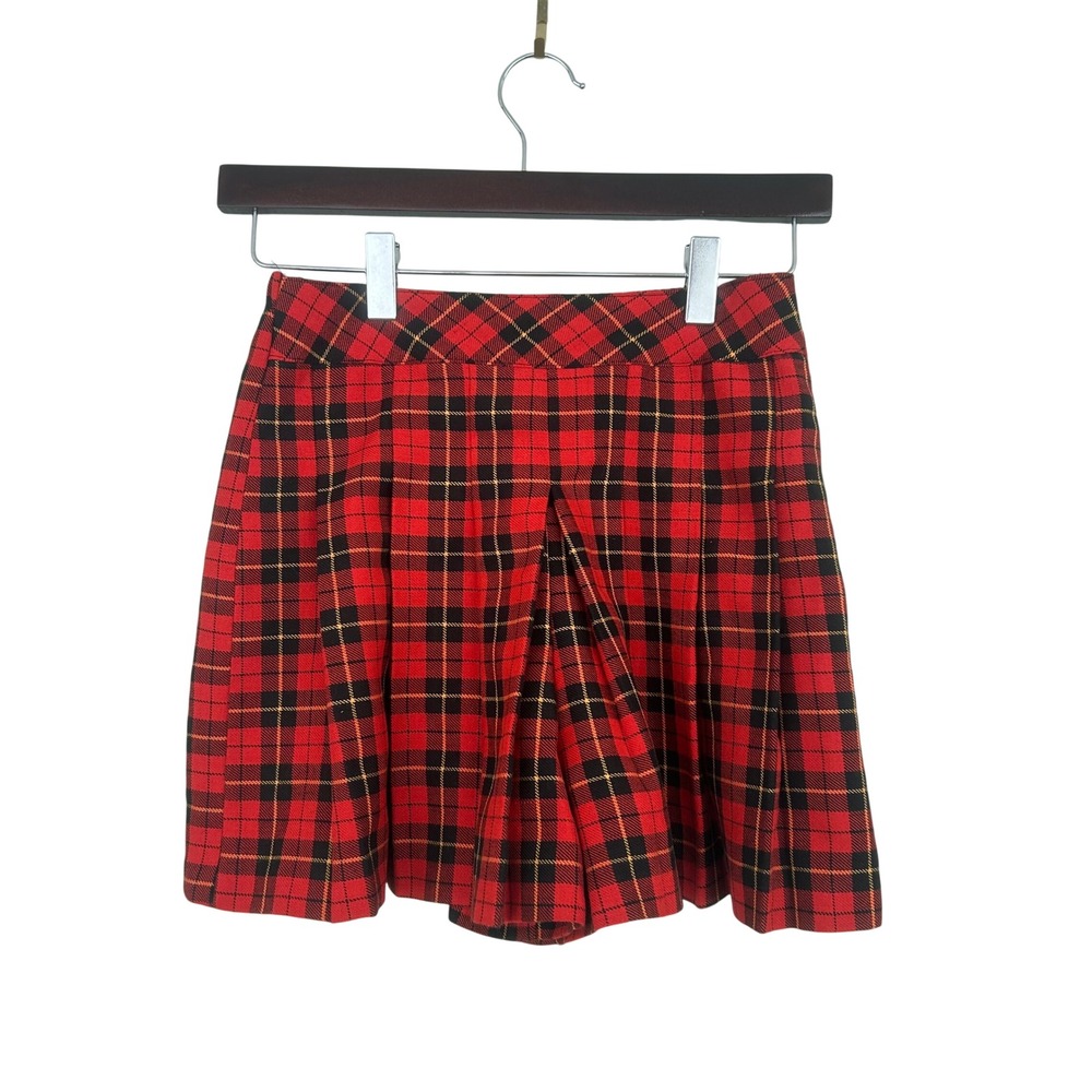 VTG Y2K 90s Amy Byer Plaid Pleated Skirt Red Black Yellow Girls Sz M Old Money - Picture 3 of 8